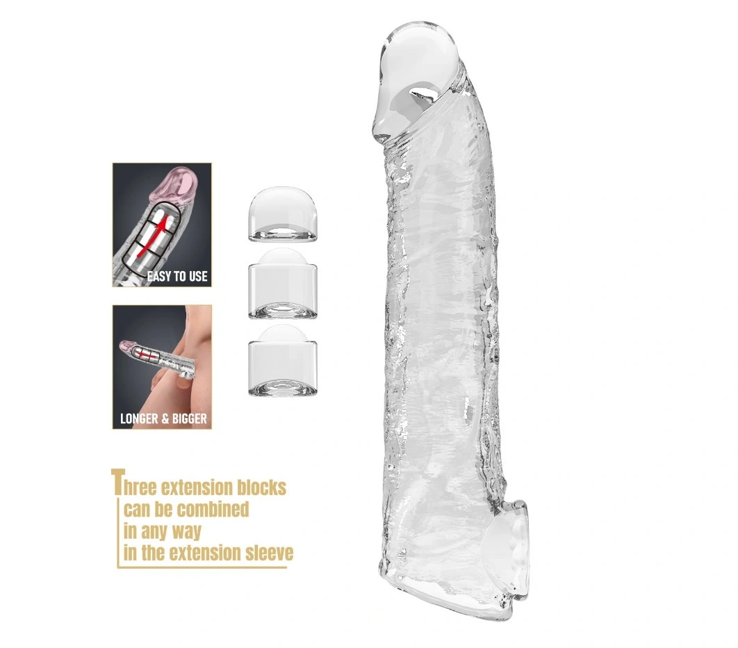 Prelungitor Penis Silas +7.5 cm cu 3 Accesorii Detasabile, TPE, Transparent, #1, Erotic24.ro