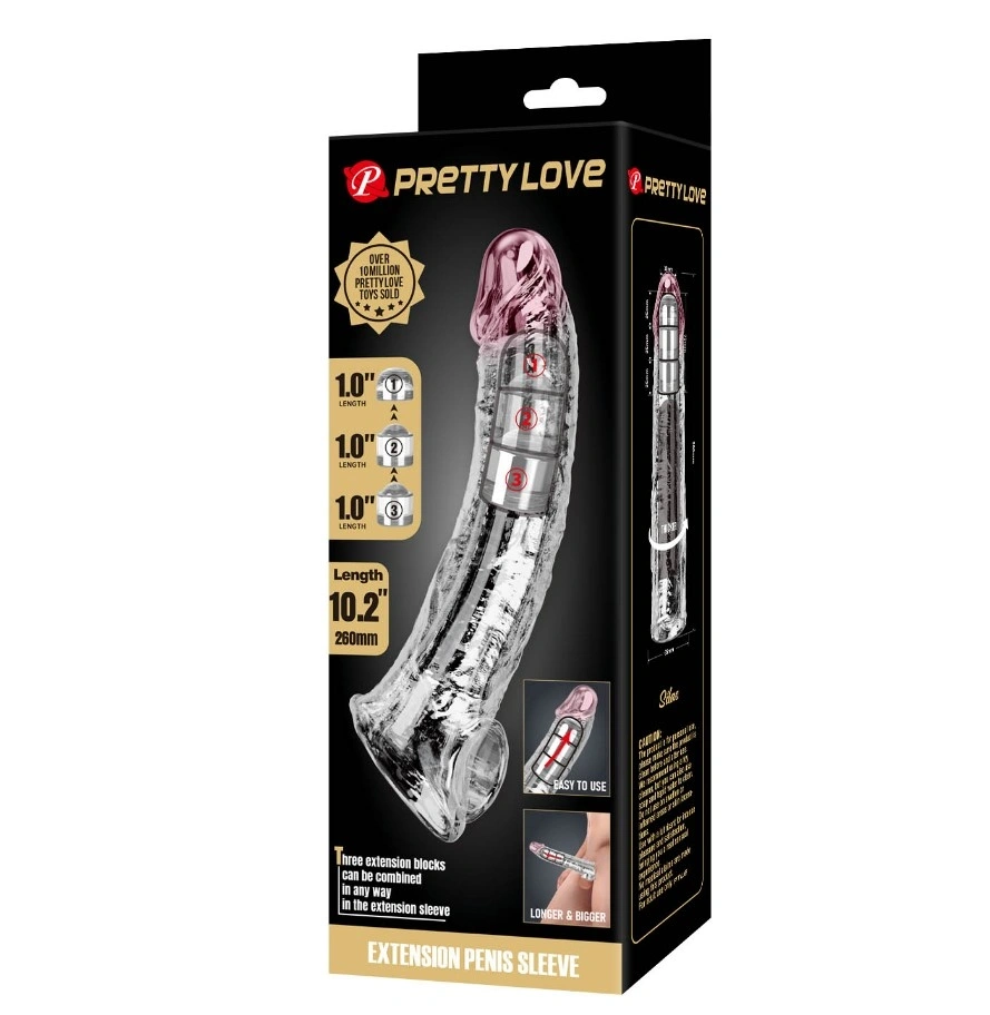 Prelungitor Penis Silas +7.5 cm cu 3 Accesorii Detasabile, TPE, Transparent, #6, Erotic24.ro