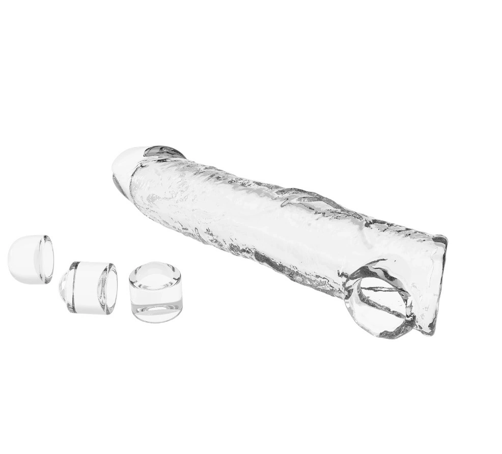 Prelungitor Penis Silas +7.5 cm cu 3 Accesorii Detasabile, TPE, Transparent, #4, Erotic24.ro