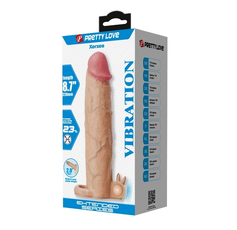 Prelungitor Penis Xerxes +7.5 cm cu Vibratii, TPE, Natural, #8, Erotic24.ro