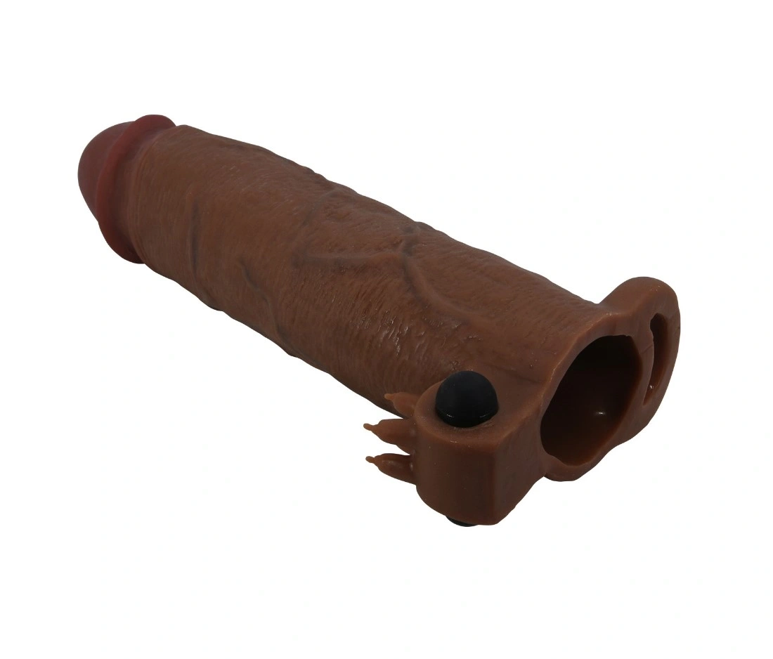 Prelungitor Penis Xerxes +7.5 cm cu Vibratii, TPE, Maro, #5, Erotic24.ro
