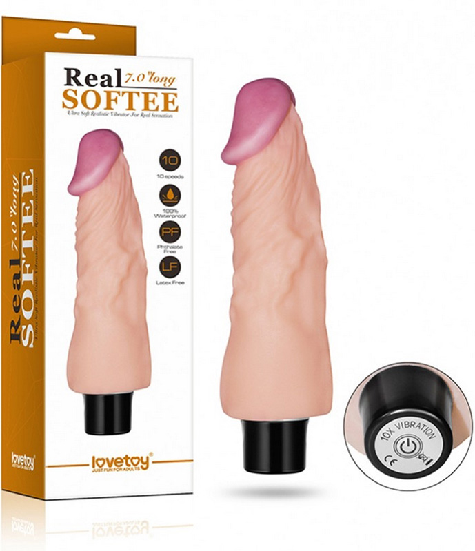 Vibrator Realist Real Softee, 10 Moduri Vibratii, TPE, Natural, 18 cm, #4, Erotic24.ro