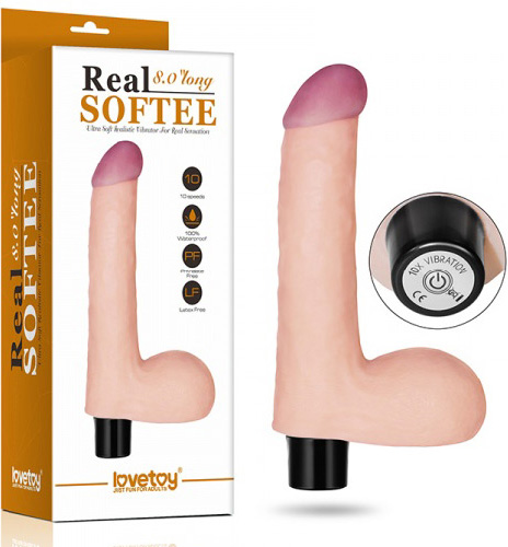 Vibrator Realist Real Softee, 10 Moduri Vibratii, TPE, Natural, 20.5 cm, #4, Erotic24.ro