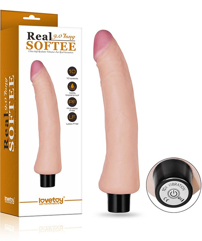 Vibrator Realist Real Softee, 10 Moduri Vibratii, TPE, Natural, 23 cm, #5, Erotic24.ro