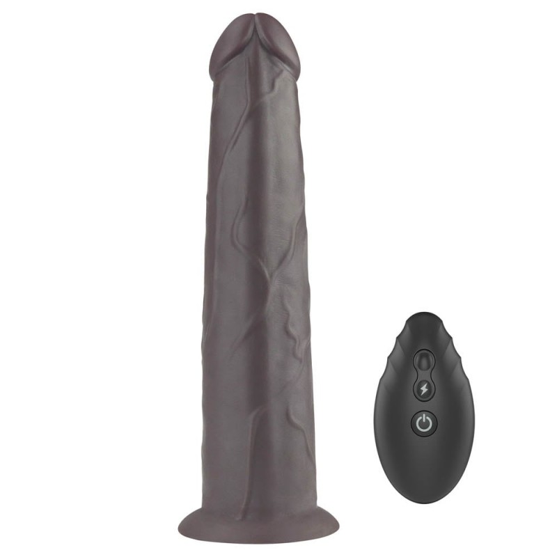 Vibrator Realist Nature Cock, Remote Control, Silicon Dubla Densitate, 10 Moduri Vibratii si Rotatii, Maro, 24 cm, #2, Erotic24.ro