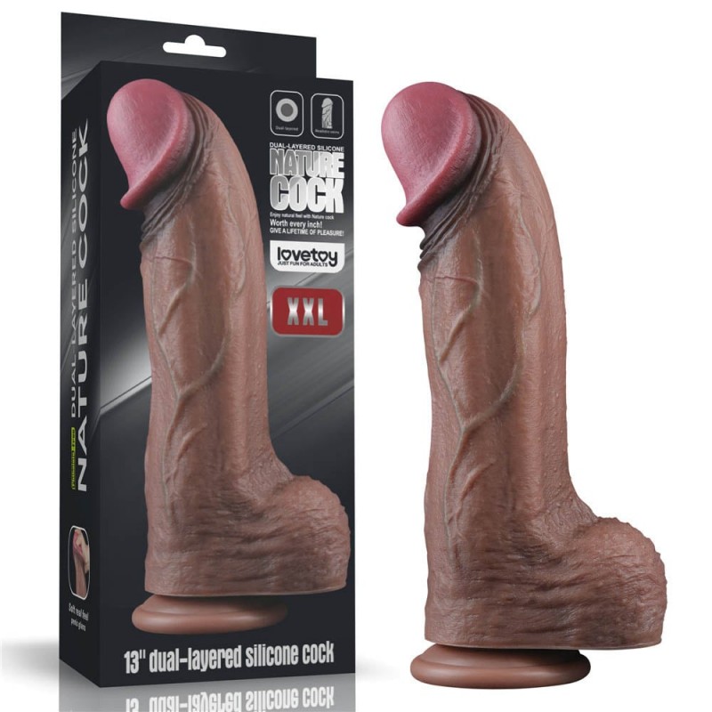 Dildo Realist XXL Nature Cock Silicon Dubla DensitateMaro, 33 cm