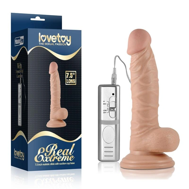 Vibrator Realist Real Extreme cu Ventuza si Telecomanda, PVC, Natural, 19 cm, #5, Erotic24.ro
