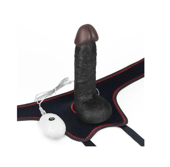 Set Easy Strap-On cu Vibrator Detasabil, 10 Moduri Vibratii, TPE, Negru, 18 cm, Nr. 3, Erotic24.ro