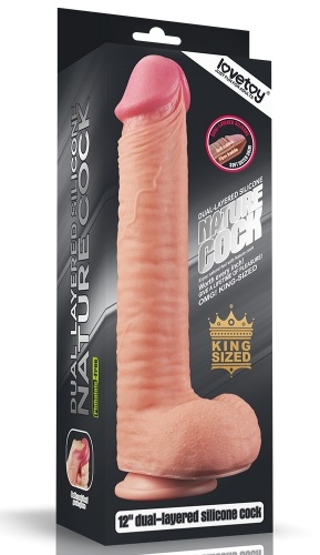 Dildo Realist Nature Cock, Silicon Dubla Densitate, Natural, 30.5 cm, Nr. 5, Erotic24.ro