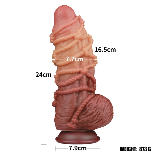 Dildo Nature Cock with Rope, Silicon Dubla Densitate, Maro, 24 cm, #5, Erotic24.ro