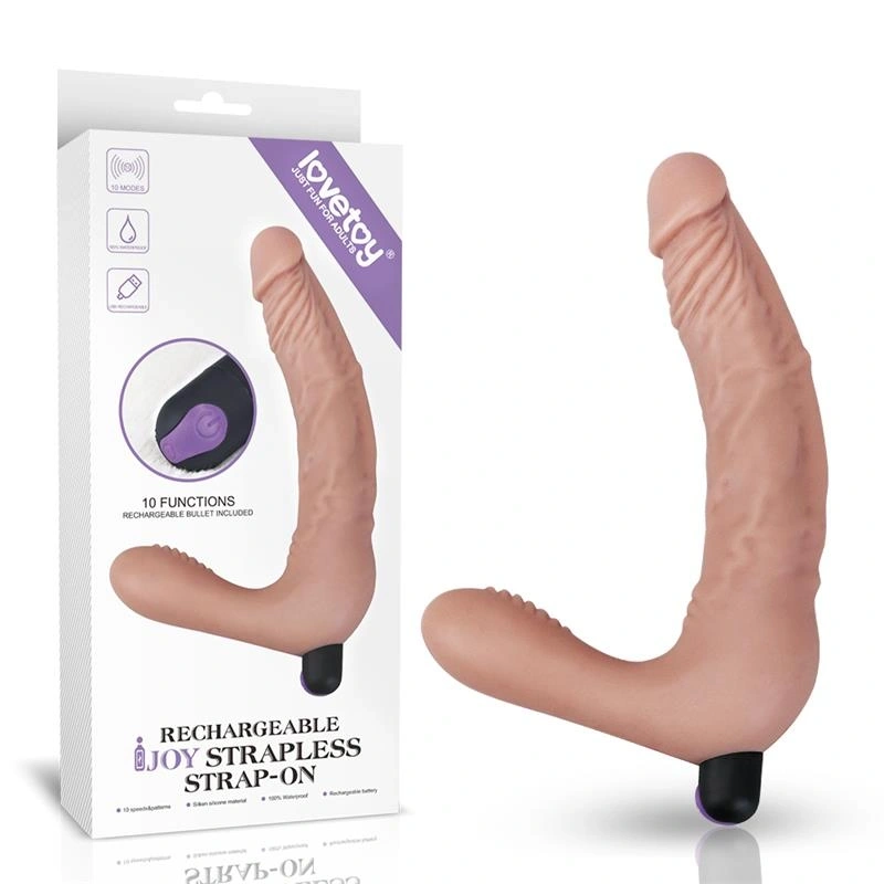 Strap on Rechargeable Joy Strapless, 10 Moduri Vibratii, Silicon, Natural 21 cm, Nr. 7, Erotic24.ro