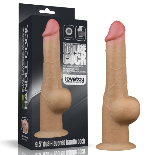 Dildo Realist Dual Layered Handle Cock, Silicon Platinum, Natural, 25 cm, #6, Erotic24.ro
