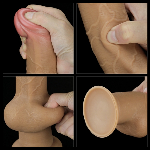 Dildo Realist Dual Layered Handle Cock, Silicon Platinum, Natural, 25 cm, #4, Erotic24.ro