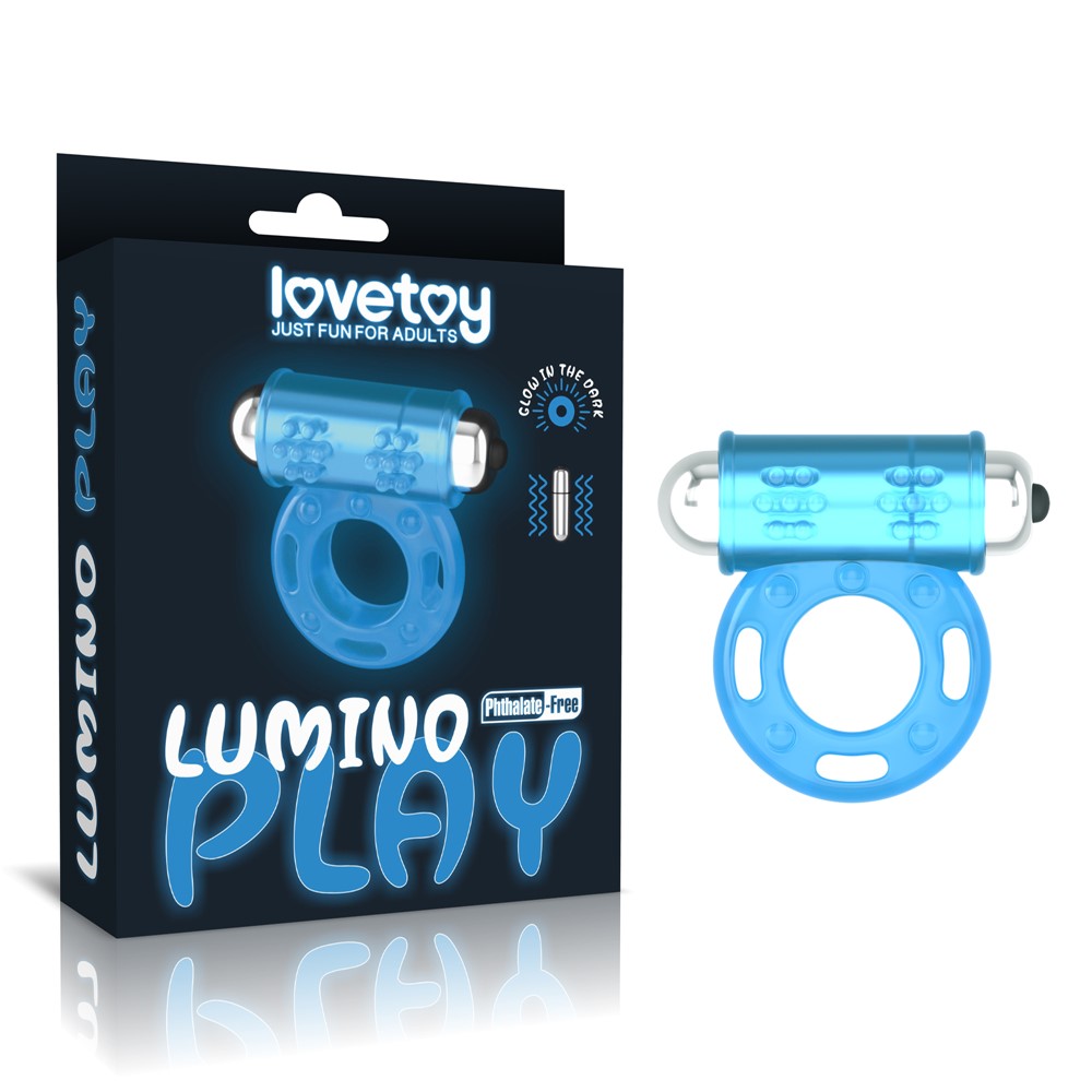 Inel Penis cu Vibratii Lumino Play, TPE, Albastru