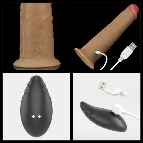 Vibrator Realist Nature Cock, Remote Control, Silicon Dubla Densitate, 10 Moduri Vibratii si Rotatii, Maro, 20.5 cm, #4, Erotic24.ro