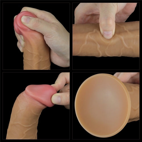 Vibrator Realist Nature Cock, Remote Control, Silicon Dubla Densitate, 10 Moduri Vibratii si Rotatii, Maro, 20.5 cm, #3, Erotic24.ro