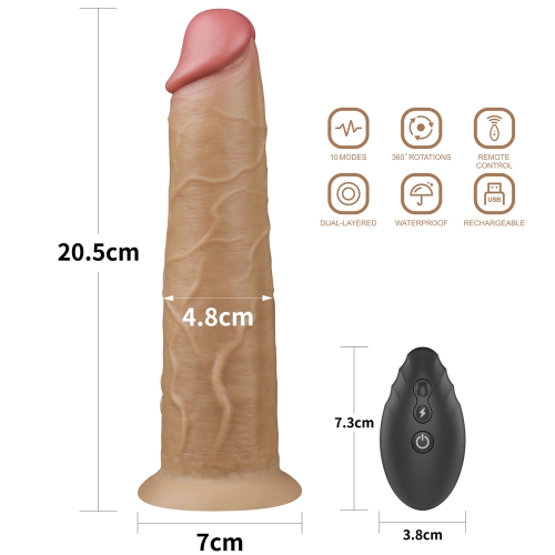 Vibrator Realist Nature Cock, Remote Control, Silicon Dubla Densitate, 10 Moduri Vibratii si Rotatii, Maro, 20.5 cm, #5, Erotic24.ro