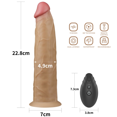 Vibrator Realist Nature Cock, Remote Control, Silicon Dubla Densitate, 10 Moduri Vibratii si Rotatii, Maro, 22.8 cm, #5, Erotic24.ro