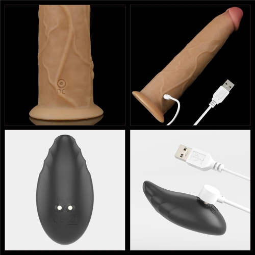 Vibrator Realist Nature Cock, Remote Control, Silicon Dubla Densitate, 10 Moduri Vibratii si Rotatii, Maro, 22.8 cm, #4, Erotic24.ro