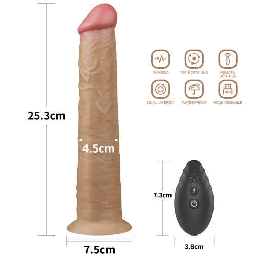 Vibrator Realist Nature Cock, Remote Control, Silicon Dubla Densitate, 10 Moduri Vibratii si Rotatii, Maro, 25.3 cm, #5, Erotic24.ro