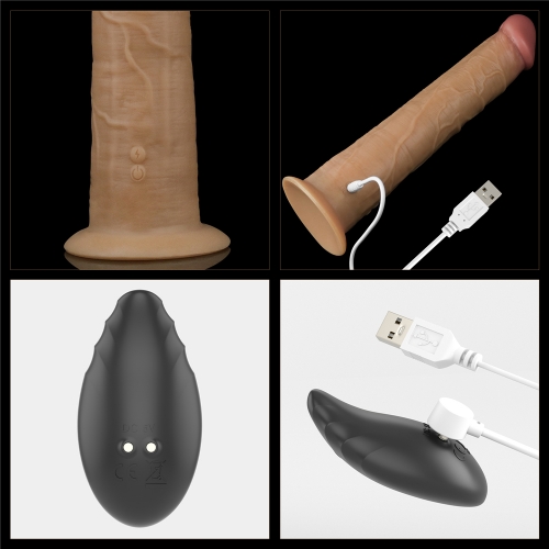 Vibrator Realist Nature Cock, Remote Control, Silicon Dubla Densitate, 10 Moduri Vibratii si Rotatii, Maro, 25.3 cm, #4, Erotic24.ro