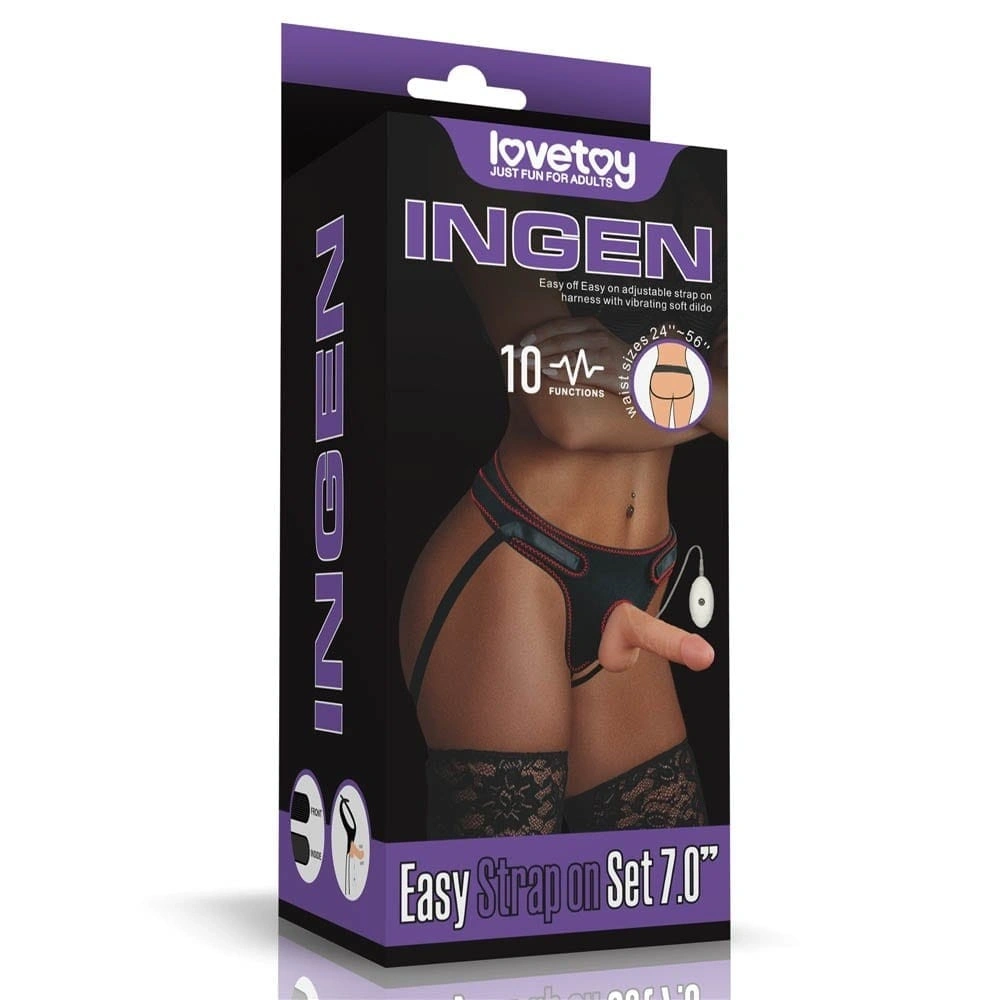 Set Easy Strap-On cu Vibrator Detasabil, 10 Moduri Vibratii, TPE, Natural, 18 cm, Nr. 11, Erotic24.ro