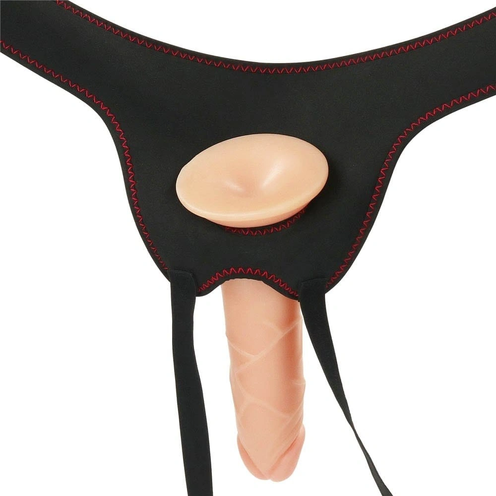 Set Easy Strap-On cu Vibrator Detasabil, 10 Moduri Vibratii, TPE, Natural, 19 cm, Nr. 4, Erotic24.ro