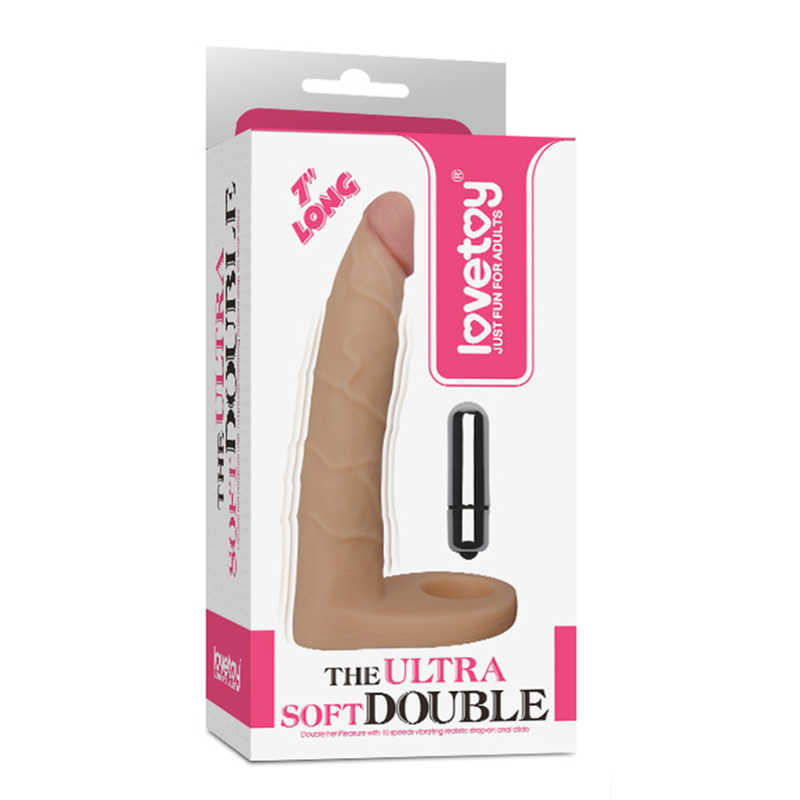 Strap On Inel cu Vibratii The Ultra Soft Double Natural 18 cm, #6, Erotic24.ro