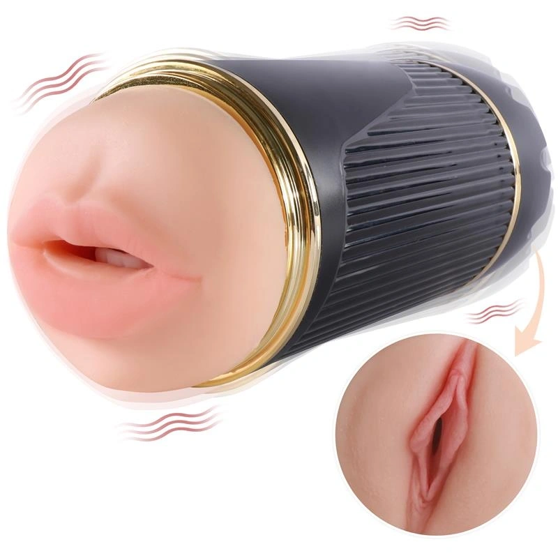 Masturbator Kay Dublu Gura si Vagin, 2x10 Moduri Vibratii, TPE Realist, USB Magnetic, 21 cm, #2, Erotic24.ro