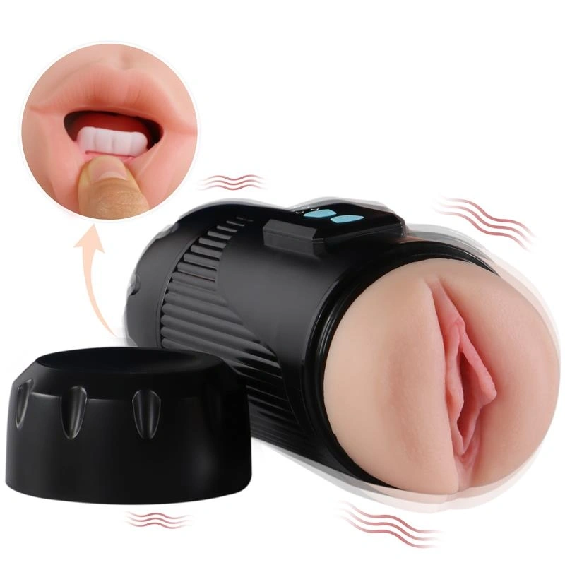 Jucarii Sexuale Barbati - Masturbator Kay Dublu Gura si Vagin, 2x10 Moduri Vibratii, TPE Realist, USB Magnetic, 21 cm, Erotic24.ro