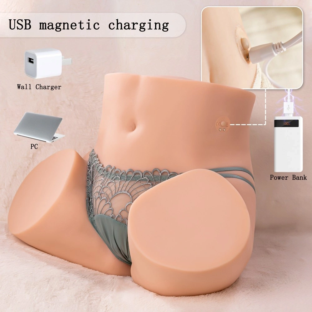 Mega Masturbator Dublu Michelle, Vagin si Anus, 7 Moduri Impingere, Super Skin, USB Magnetic, Natural, 10.2 kg, #6, Erotic24.ro