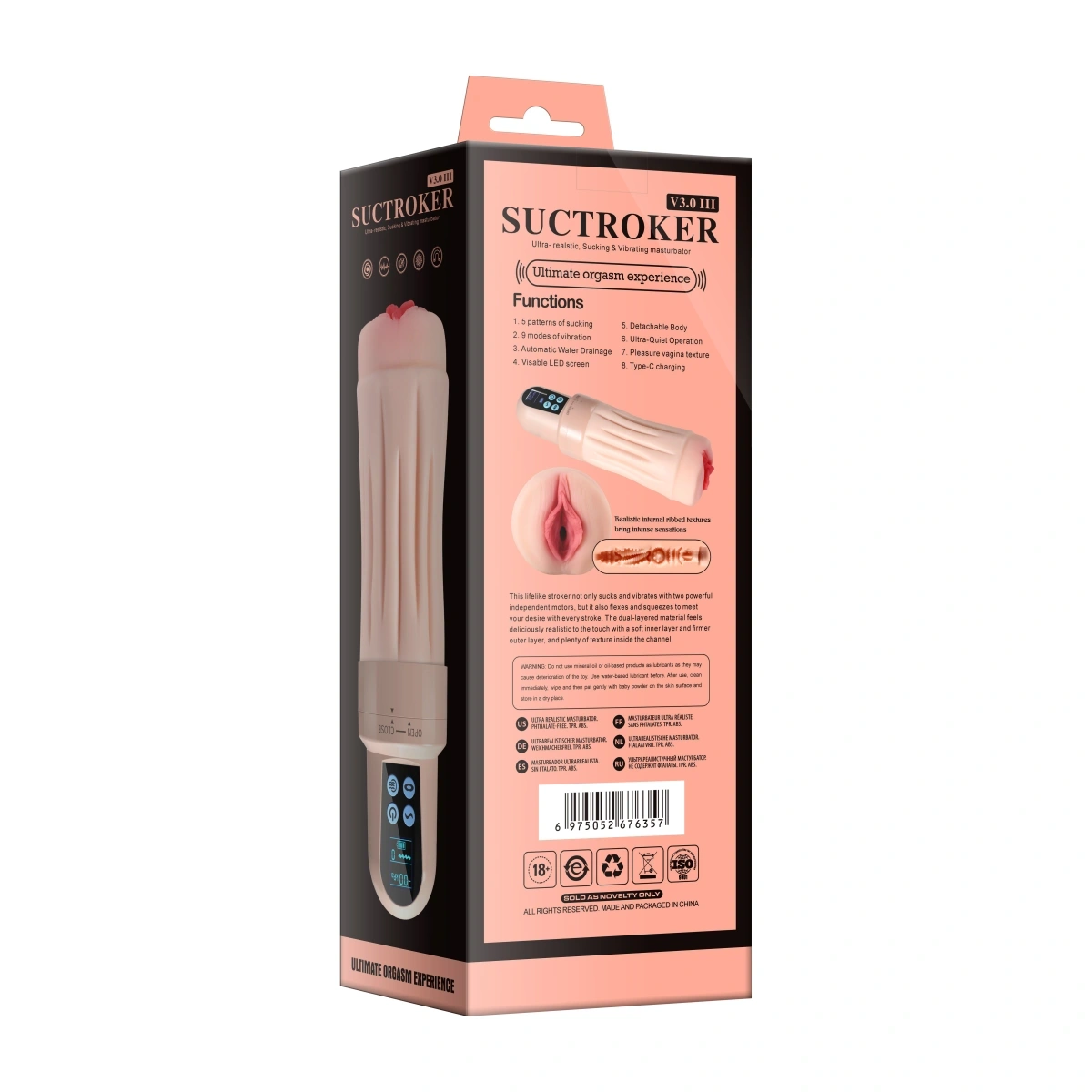 Masturbator Pussy Automatic, Vibratii, Suctiune, Ecran LCD, Material Superskin, Incarcare USB, 28 cm, #8, Erotic24.ro