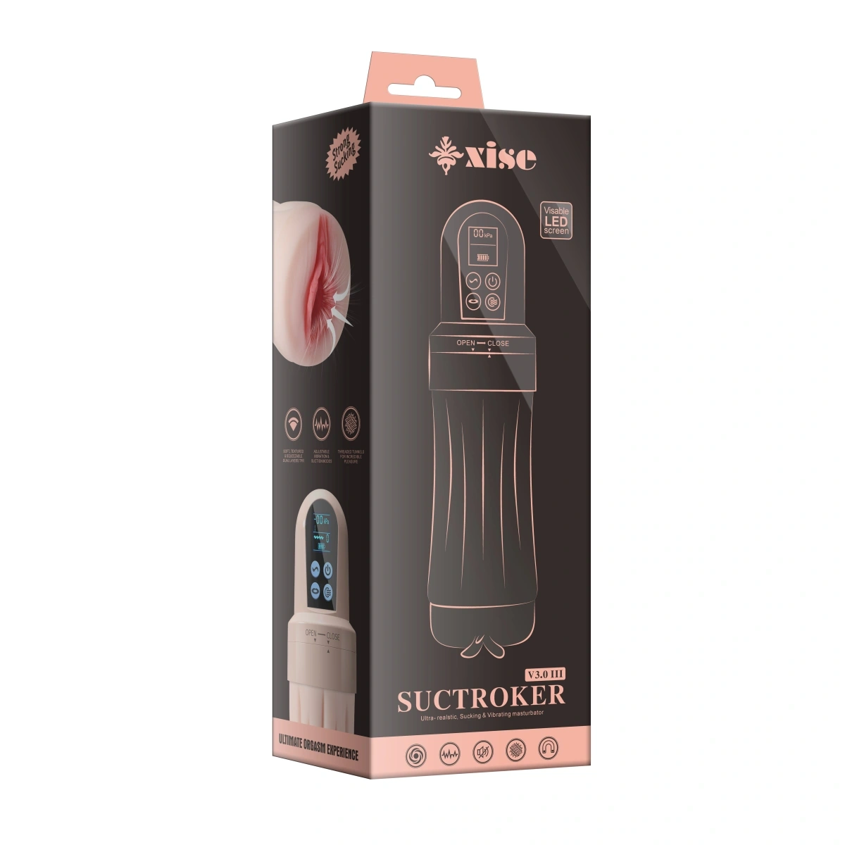 Masturbator Pussy Automatic, Vibratii, Suctiune, Ecran LCD, Material Superskin, Incarcare USB, 28 cm, #9, Erotic24.ro