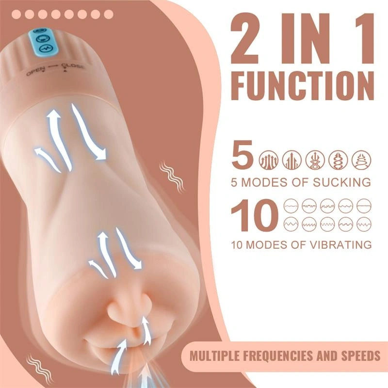 Masturbator Automatic Gura, Vibratii, Suctiune, Material Superskin, Incarcare USB, 24.8 cm, #5, Erotic24.ro