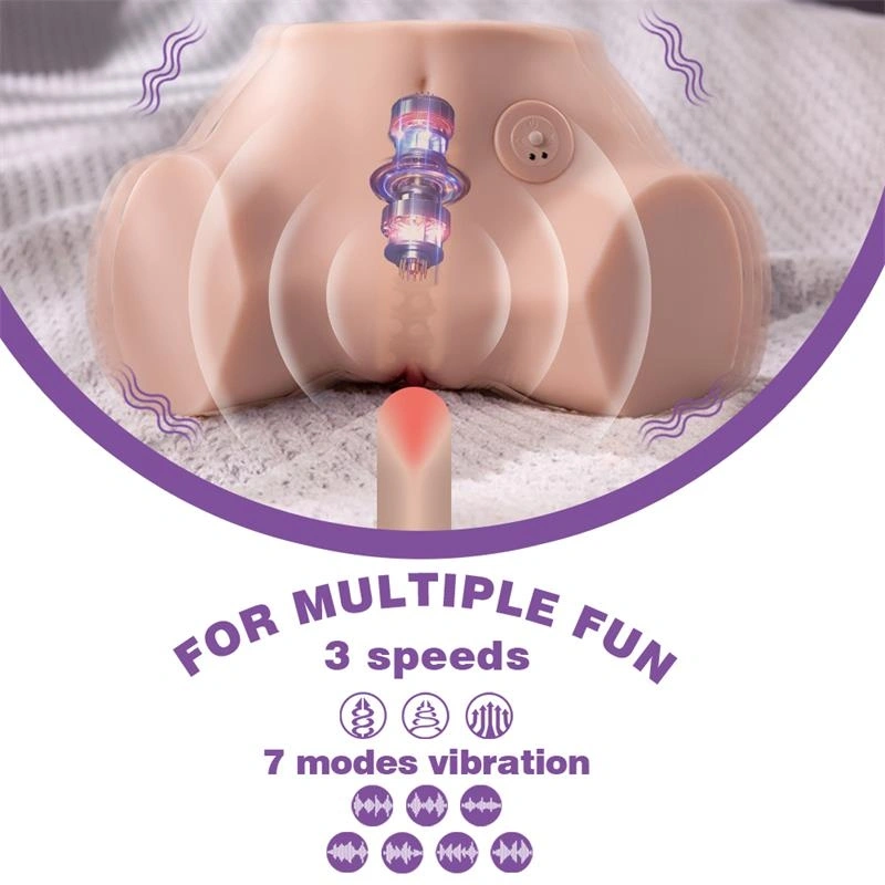 Masturbator Dublu, Shaking, Fennie Vagin si Anus, 10 Moduri Vibratii Puternice, Material Superskin, USB Magnetic, Natural, 4 kg, #17, Erotic24.ro