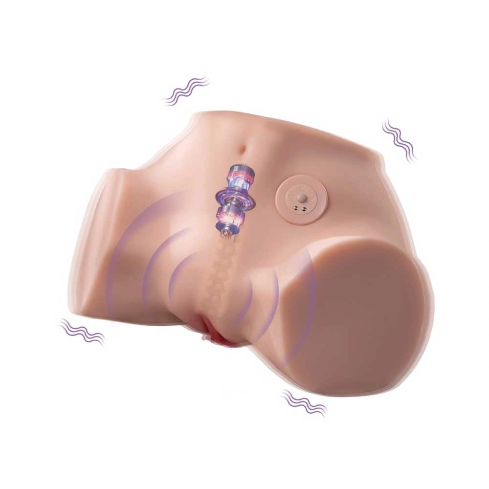 Masturbator Dublu, Shaking, Fennie Vagin si Anus, 10 Moduri Vibratii Puternice, Material Superskin, USB Magnetic, Natural, 4 kg, #4, Erotic24.ro