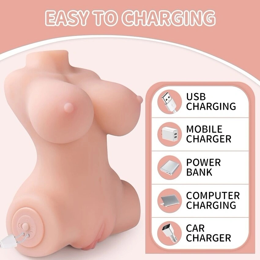 Masturbator Dublu Elu Vagin si Anus, 10 Moduri Vibratii, Material Superskin, USB Magnetic, Natural, 1.2 kg, 22 cm, #5, Erotic24.ro