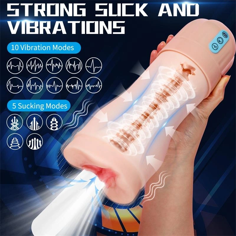 Masturbator Suctroker Pussy, Vibratii, Suctiune, Material Superskin, USB, Natural, 25 cm, #6, Erotic24.ro