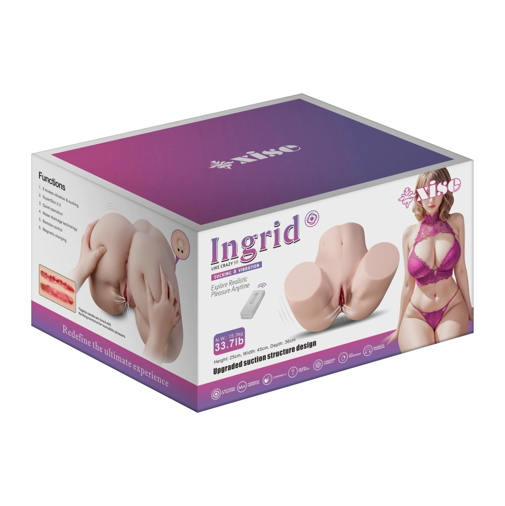 Mega Masturbator Ingrid, 2 Canale de Penetrare, Remote Control, 5 Moduri Suctiune, 5 Moduri Vibratii, Super Skin, USB Magnetic, Natural, 15.3 kg, #10, Erotic24.ro