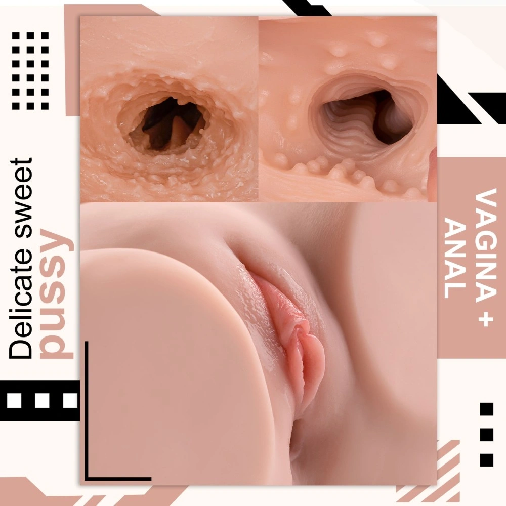 Masturbator Dublu Delilah, Vagin si Anus, Sani Mari, 10 Moduri Vibratii, Superskin, USB Magnetic, Natural, 31 cm, #3, Erotic24.ro
