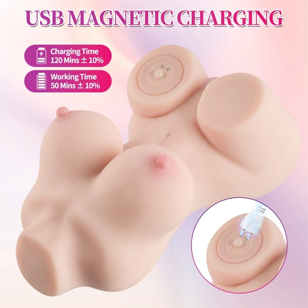 Masturbator Dublu Lilinet Vagin si Anus, 10 Moduri Vibratii, Material Superskin, USB Magnetic, Natural, 1.6 kg, 23 cm, #8, Erotic24.ro