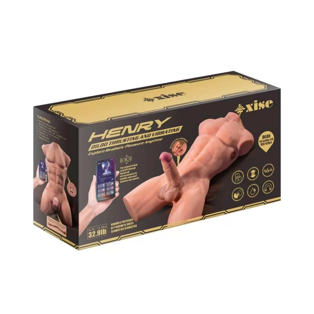 Masturbator Henry cu Penis si Anus, Control prin Aplicatie Mobila, 7 Moduri, USB Magnetic, Natural, 15.4 kg, #11, Erotic24.ro