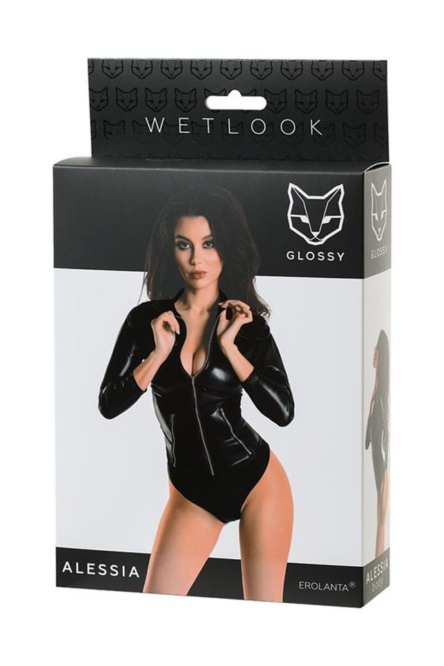 Body Alessia Wetlook Negru cu Fermoare Glossy L, Nr. 5, Erotic24.ro