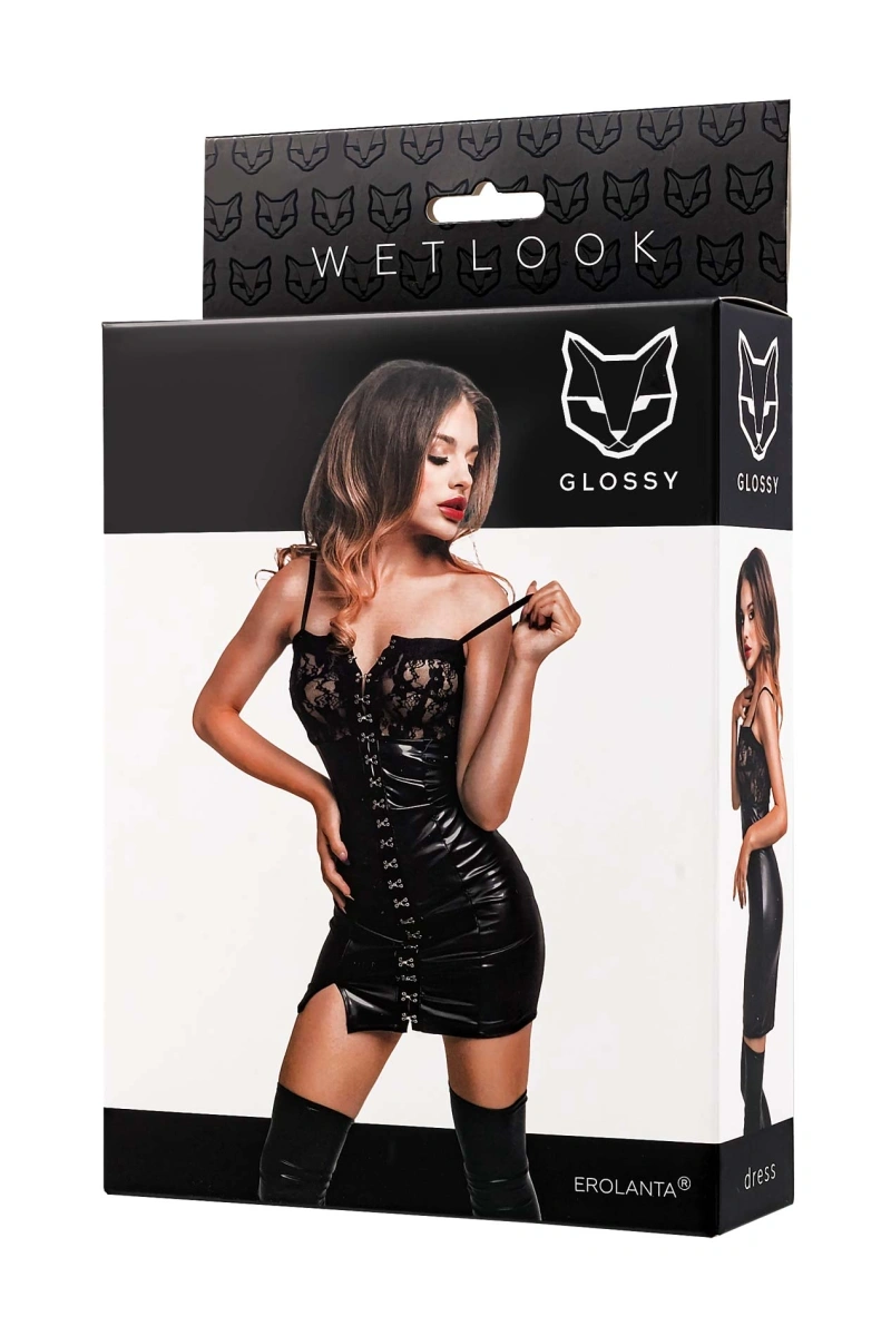 Rochie Mini Nelly, Wetlook si Dantela, Negru, S, #4, Erotic24.ro
