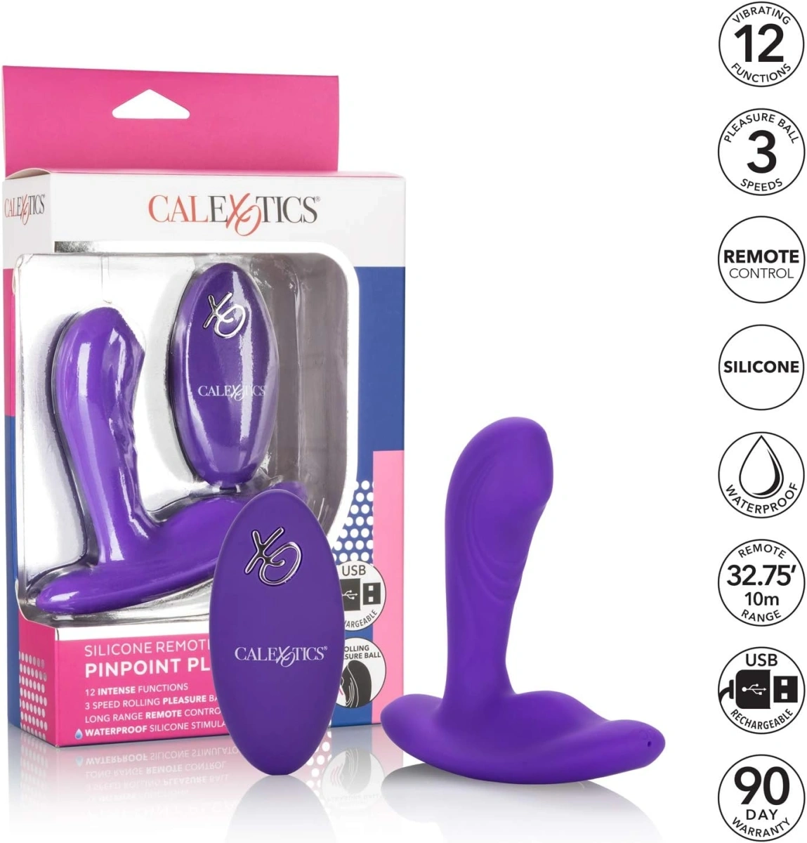 Stimulator Pinpoint Pleaser Remote Control, 12 Moduri Vibratii, 3 Moduri Rotatii, Silicon, USB, Mov, #6, Erotic24.ro