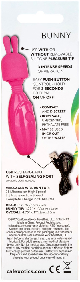 Vibrator Mini Wand Tiny Teasers Bunny , 3 Moduri Vibratii, Silicon, USB, Roz, 12 cm, #5, Erotic24.ro