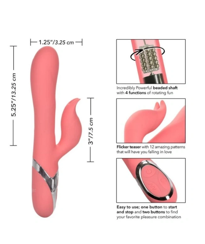 Vibrator Iepuras Enchanted Tickler, 12 Moduri Vibratii, 4 Moduri Rotatii Bile, Silicon, Roz, USB, 20 cm, #2, Erotic24.ro