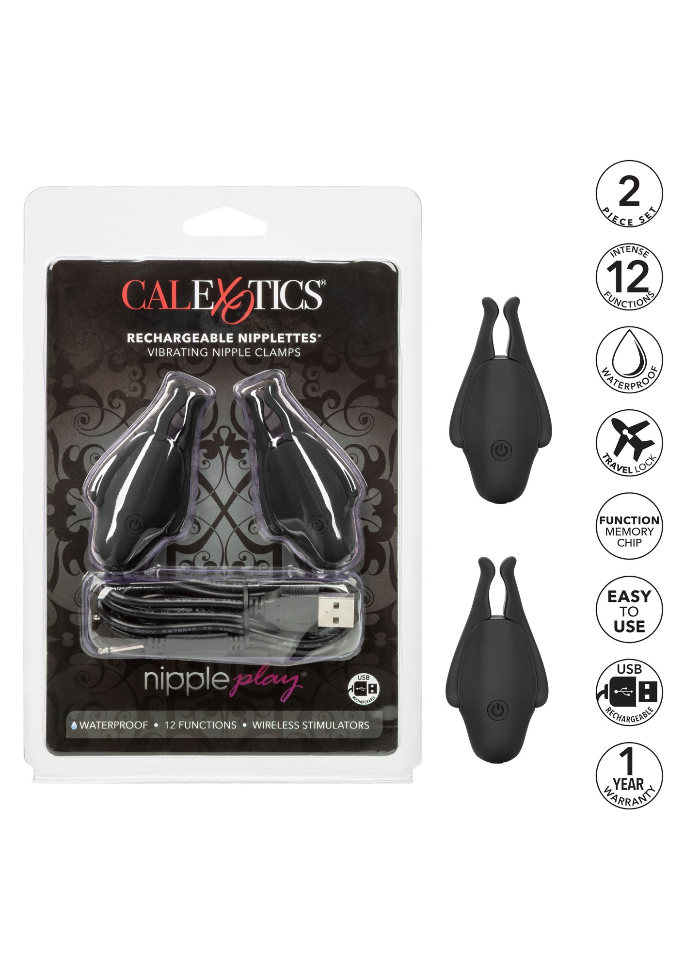 Clame pentru Sfarcuri 12 Moduri Vibratii USB Negru, #6, Erotic24.ro