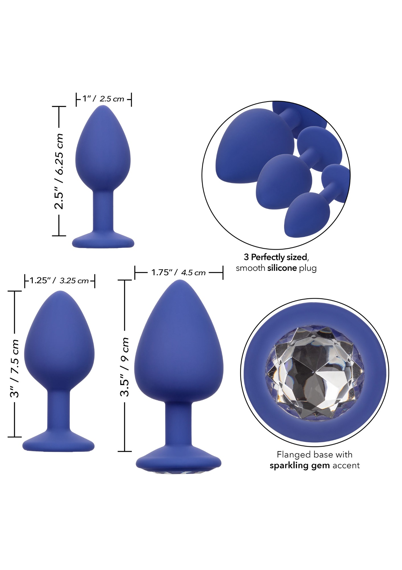 Set 3 Dopuri Anale Cheeky Gems Silicon Albastru, Nr. 14, Erotic24.ro