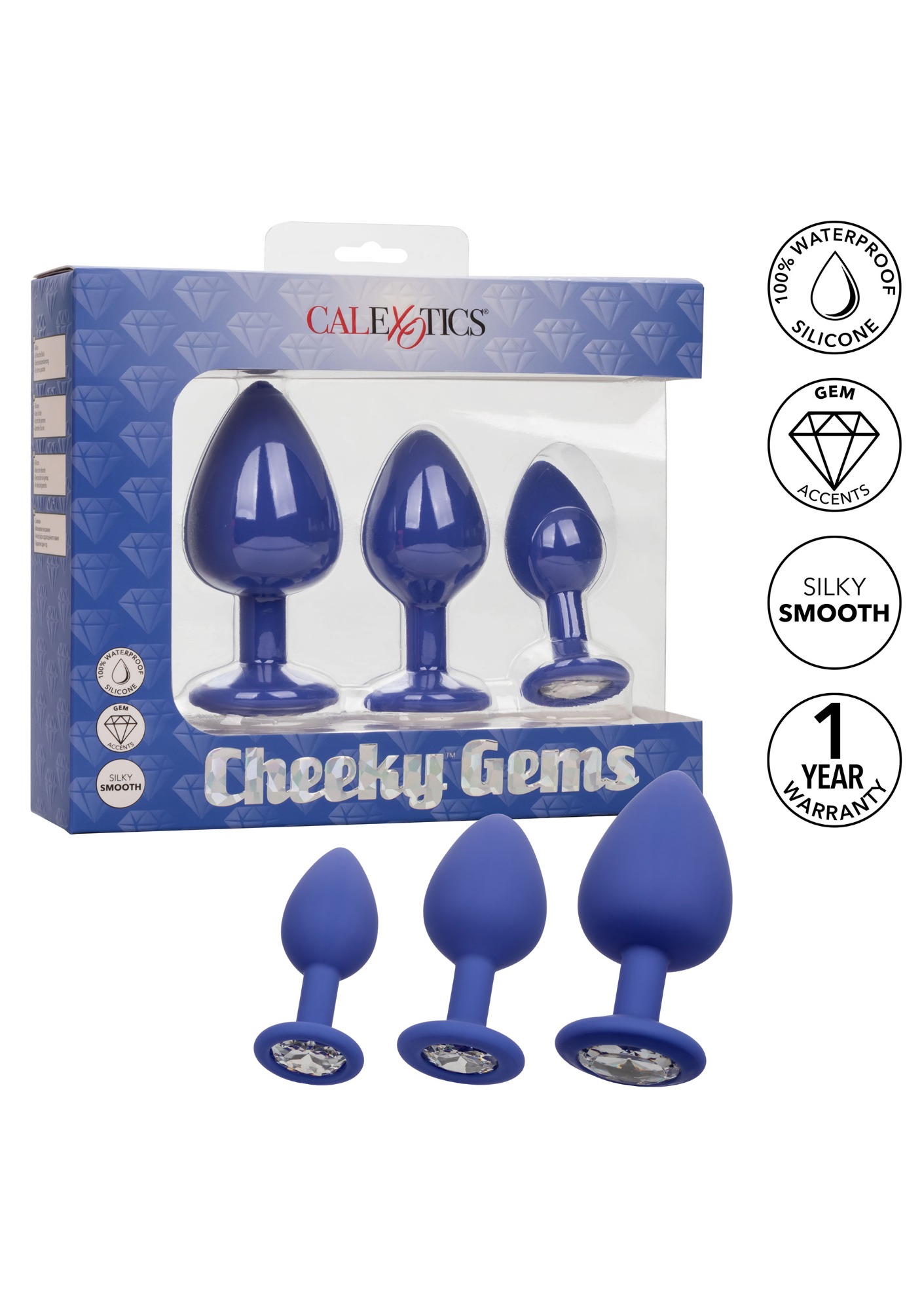 Set 3 Dopuri Anale Cheeky Gems Silicon Albastru, Nr. 16, Erotic24.ro